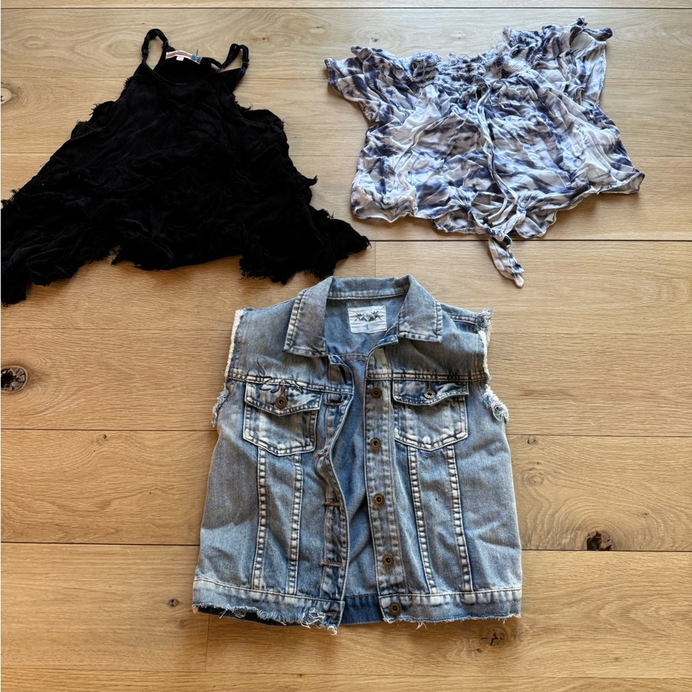 Bundle Stylish Kids Denim Vest and Tops Set